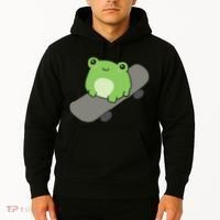 Cute Frog On Skateboard Kawaii Aesthetic Frog Hoodie thumb 2