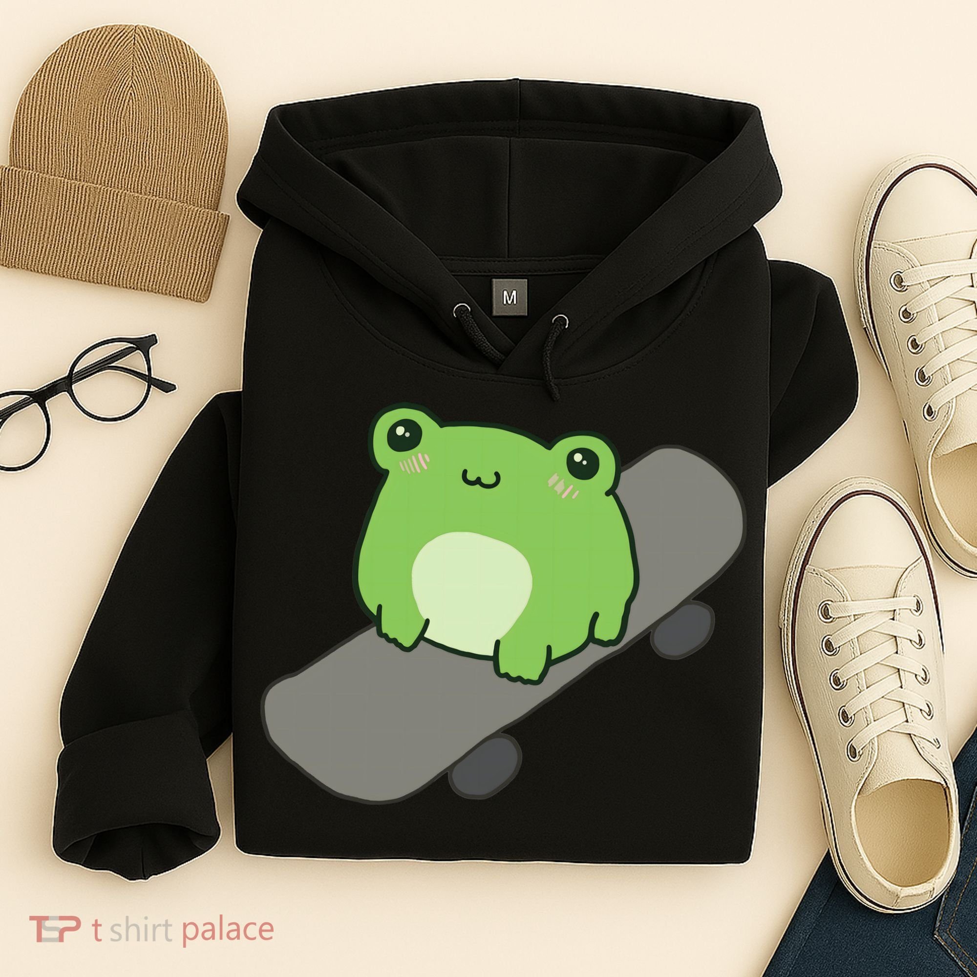 Cute Frog On Skateboard Kawaii Aesthetic Frog Hoodie