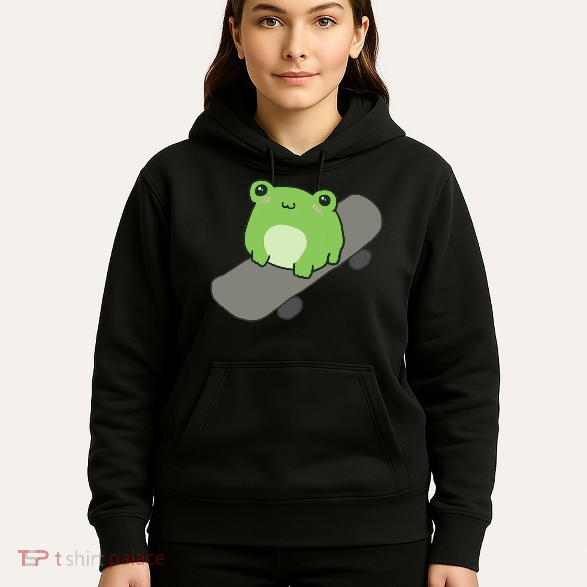 Cute Frog On Skateboard Kawaii Aesthetic Frog Hoodie
