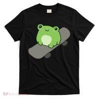 Cute Frog On Skateboard Kawaii Aesthetic Frog T-Shirt thumb 0