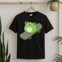 Cute Frog On Skateboard Kawaii Aesthetic Frog T-Shirt thumb 2
