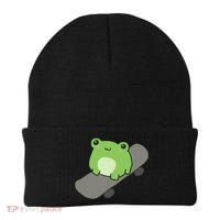 Cute Frog On Skateboard Kawaii Aesthetic Frog Beanie thumb 0