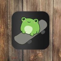 Cute Frog On Skateboard Kawaii Aesthetic Frog Coaster thumb 0