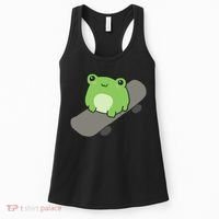 Cute Frog On Skateboard Kawaii Aesthetic Frog Women's Tank Top thumb 0