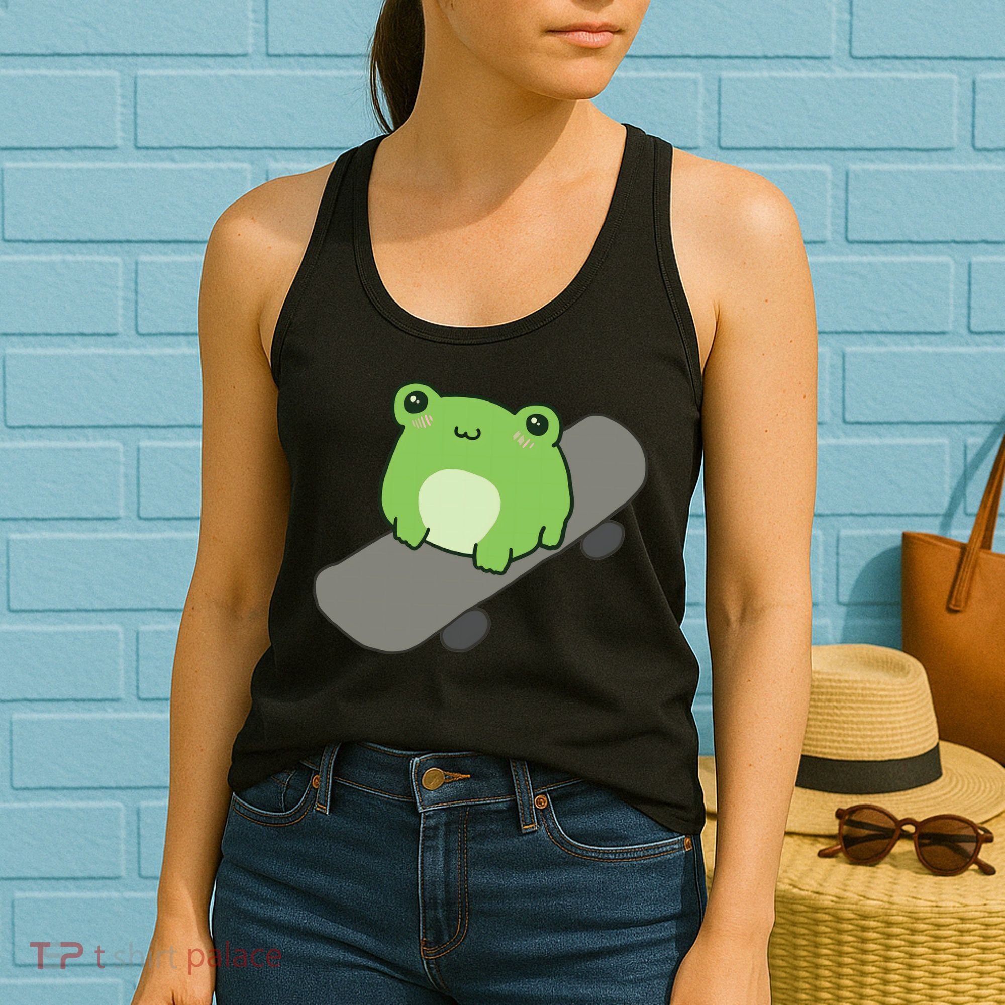 Cute Frog On Skateboard Kawaii Aesthetic Frog Women's Tank Top