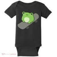 Cute Frog On Skateboard Kawaii Aesthetic Frog Baby Bodysuit thumb 0