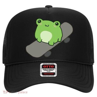 Cute Frog On Skateboard Kawaii Aesthetic Frog Hat
