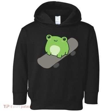 Cute Frog On Skateboard Kawaii Aesthetic Frog Toddler Hoodie