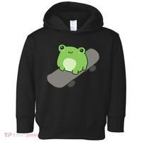 Cute Frog On Skateboard Kawaii Aesthetic Frog Toddler Hoodie thumb 0