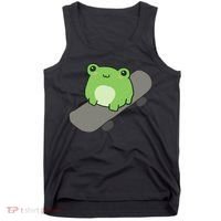 Cute Frog On Skateboard Kawaii Aesthetic Frog Tank Top thumb 0