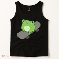 Cute Frog On Skateboard Kawaii Aesthetic Frog Tank Top thumb 2