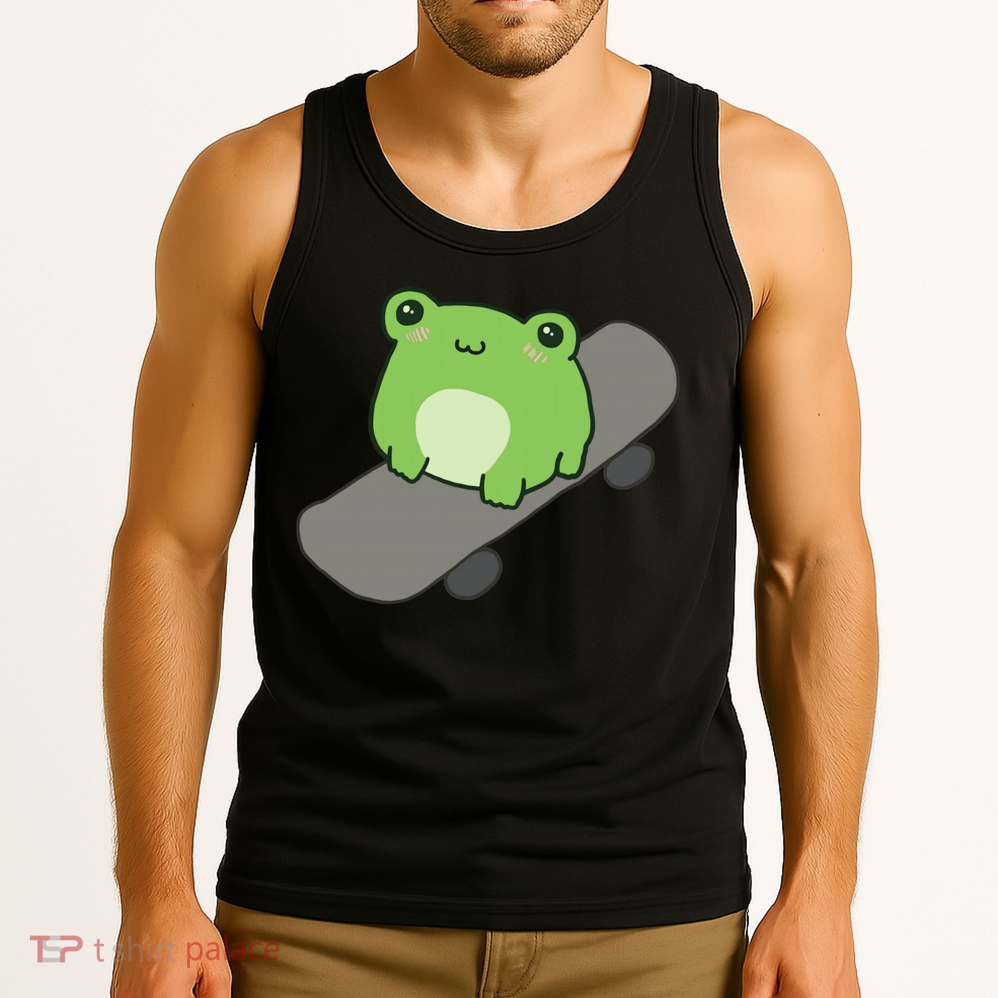 Cute Frog On Skateboard Kawaii Aesthetic Frog Tank Top