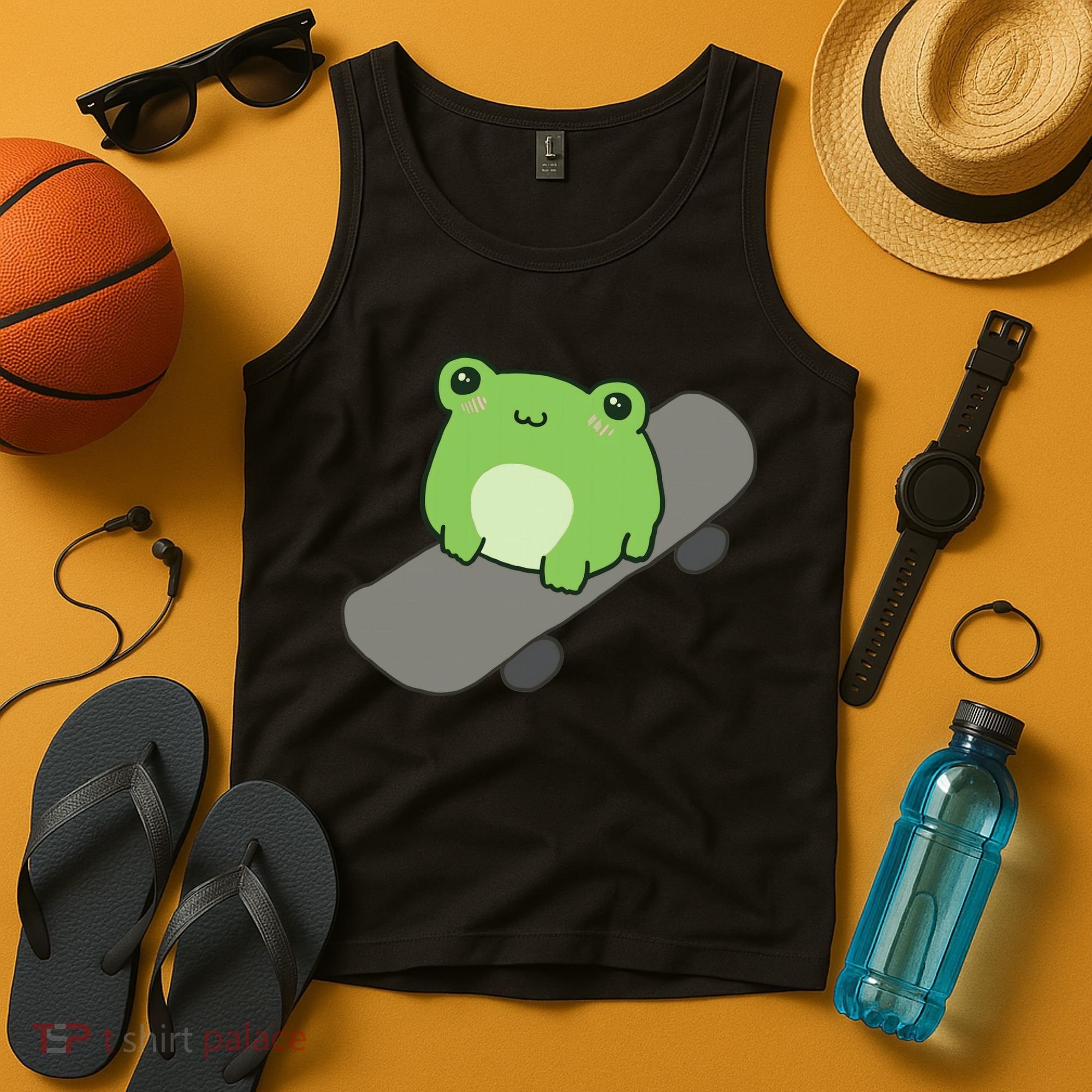 Cute Frog On Skateboard Kawaii Aesthetic Frog Tank Top