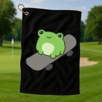 Cute Frog On Skateboard Kawaii Aesthetic Frog Golf Towel thumb 1