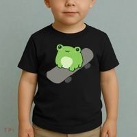 Cute Frog On Skateboard Kawaii Aesthetic Frog Toddler T-Shirt thumb 2