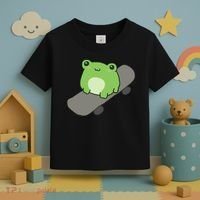 Cute Frog On Skateboard Kawaii Aesthetic Frog Toddler T-Shirt thumb 3