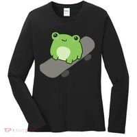 Cute Frog On Skateboard Kawaii Aesthetic Frog Women's Long Sleeve Shirt thumb 0