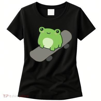 Cute Frog On Skateboard Kawaii Aesthetic Frog Women's T-Shirt