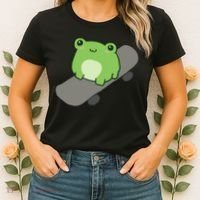 Cute Frog On Skateboard Kawaii Aesthetic Frog Women's T-Shirt thumb 2