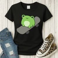 Cute Frog On Skateboard Kawaii Aesthetic Frog Women's T-Shirt thumb 3