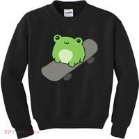 Cute Frog On Skateboard Kawaii Aesthetic Frog Kids Sweatshirt thumb 0