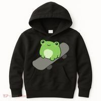 Cute Frog On Skateboard Kawaii Aesthetic Frog Kids Hoodie thumb 0