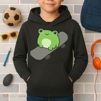 Cute Frog On Skateboard Kawaii Aesthetic Frog Kids Hoodie thumb 2