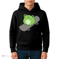 Cute Frog On Skateboard Kawaii Aesthetic Frog Kids Hoodie thumb 4