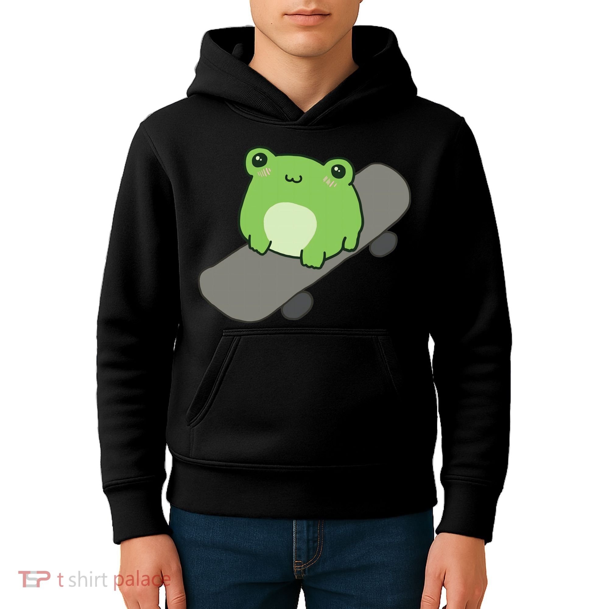 Cute Frog On Skateboard Kawaii Aesthetic Frog Kids Hoodie