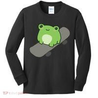 Cute Frog On Skateboard Kawaii Aesthetic Frog Kids Long Sleeve Shirt thumb 0