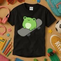 Cute Frog On Skateboard Kawaii Aesthetic Frog Kids T-Shirt thumb 3