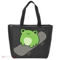 Cute Frog On Skateboard Kawaii Aesthetic Frog Tote Bag thumb 0
