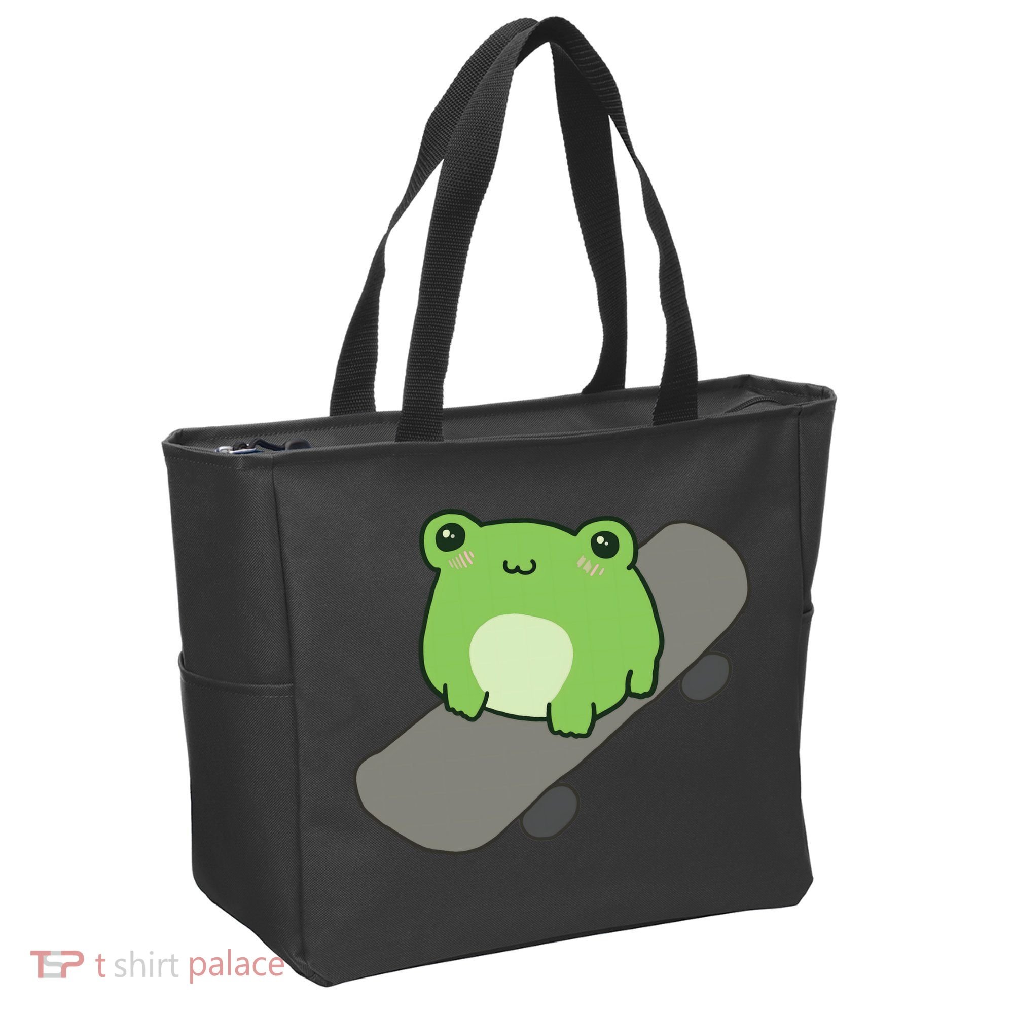 Cute Frog On Skateboard Kawaii Aesthetic Frog Tote Bag
