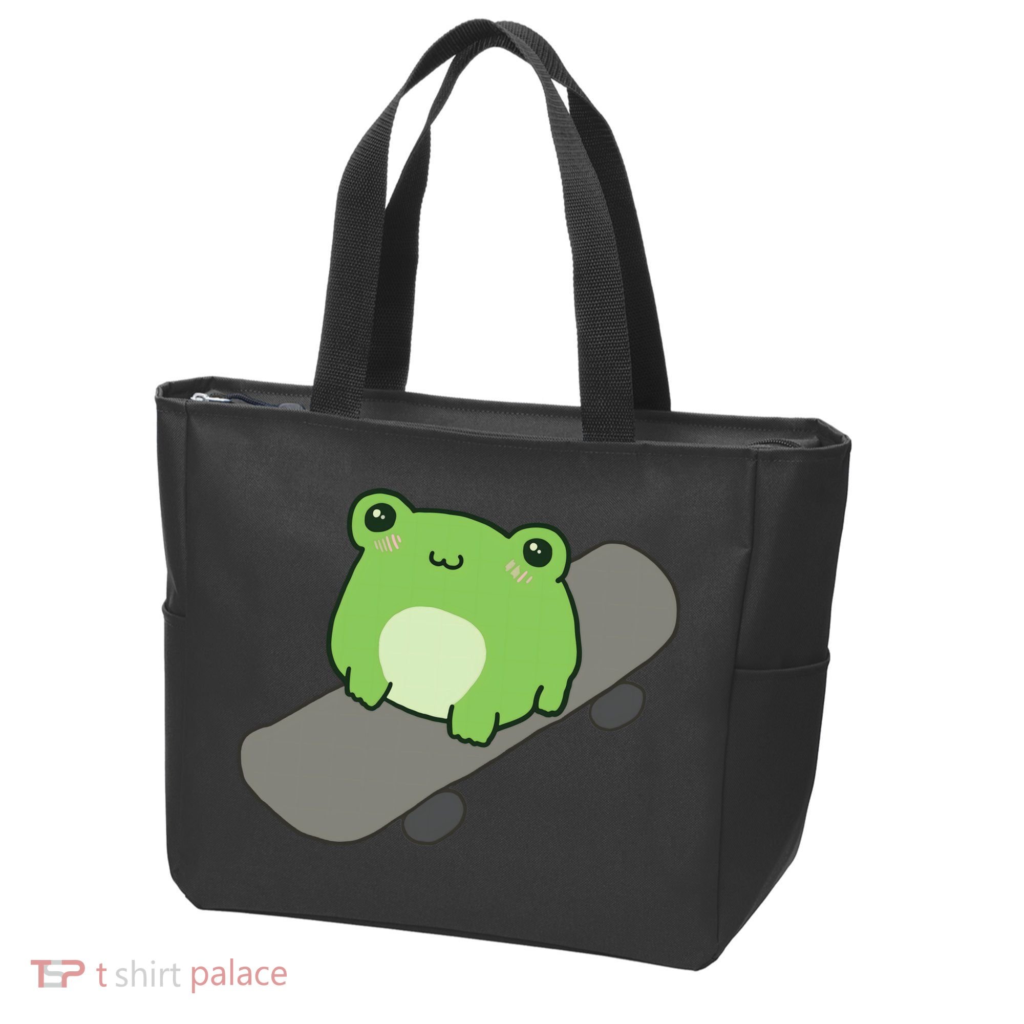 Cute Frog On Skateboard Kawaii Aesthetic Frog Tote Bag