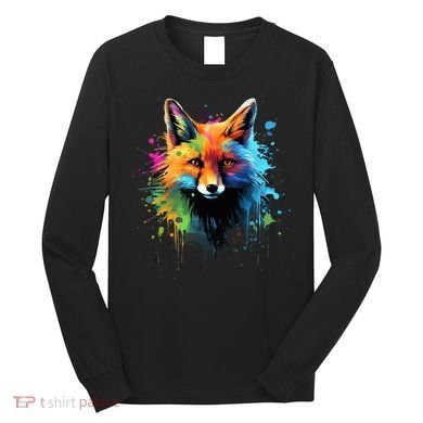 Cool Fox On Colorful Painted Fox Long Sleeve Shirt