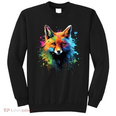 Cool Fox On Colorful Painted Fox Sweatshirt