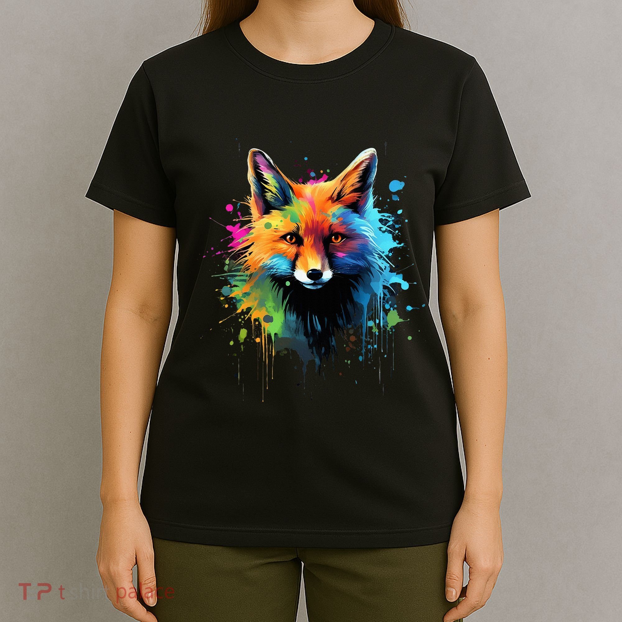 Cool Fox On Colorful Painted Fox T-Shirt