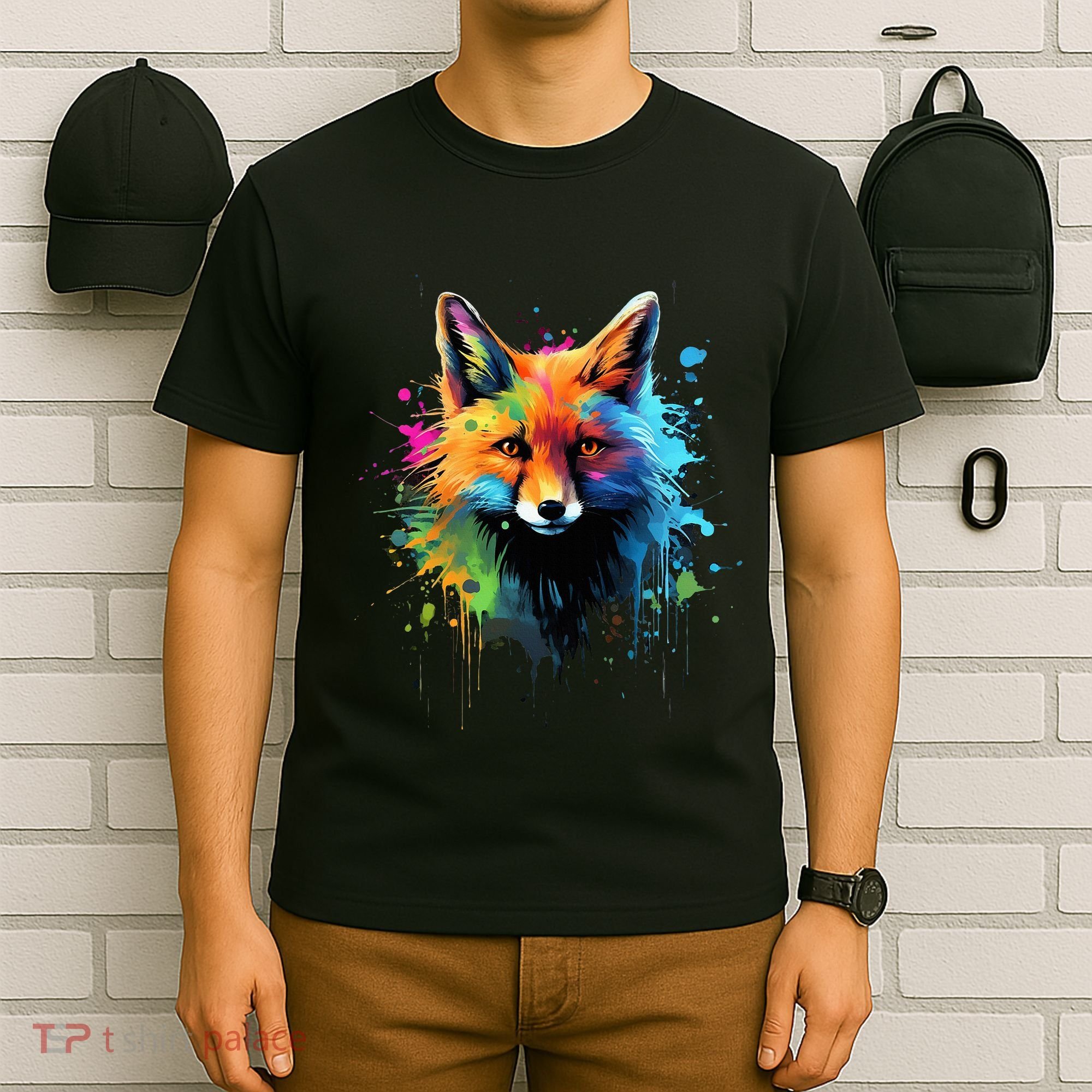 Cool Fox On Colorful Painted Fox T-Shirt