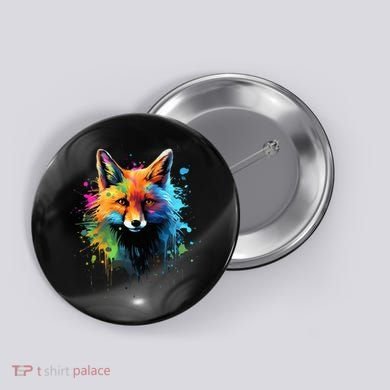 Cool Fox On Colorful Painted Fox Button