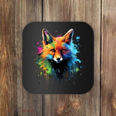 Cool Fox On Colorful Painted Fox Coaster