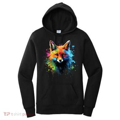 Cool Fox On Colorful Painted Fox Women's Hoodie