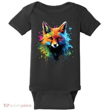 Cool Fox On Colorful Painted Fox Baby Bodysuit