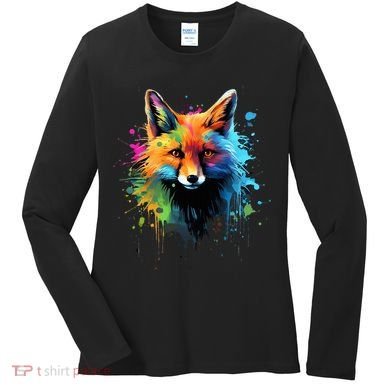 Cool Fox On Colorful Painted Fox Women's Long Sleeve Shirt
