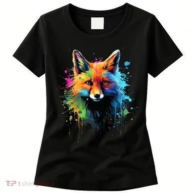 Cool Fox On Colorful Painted Fox Women's T-Shirt