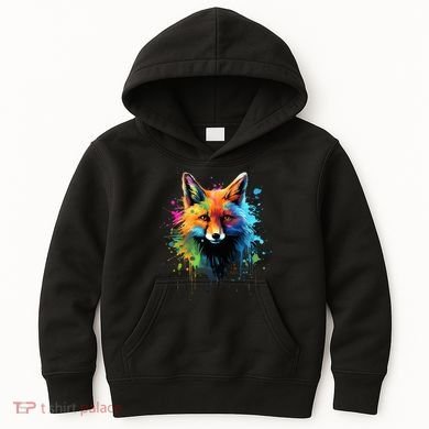 Cool Fox On Colorful Painted Fox Kids Hoodie