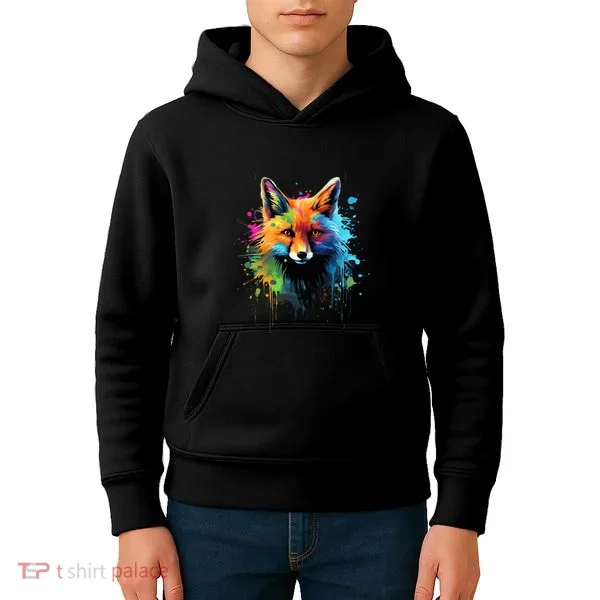 Cool Fox On Colorful Painted Fox Kids Hoodie
