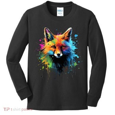 Cool Fox On Colorful Painted Fox Kids Long Sleeve Shirt