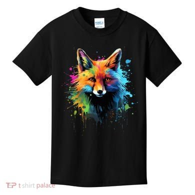 Cool Fox On Colorful Painted Fox Kids T-Shirt