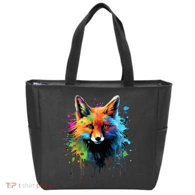 Cool Fox On Colorful Painted Fox Tote Bag