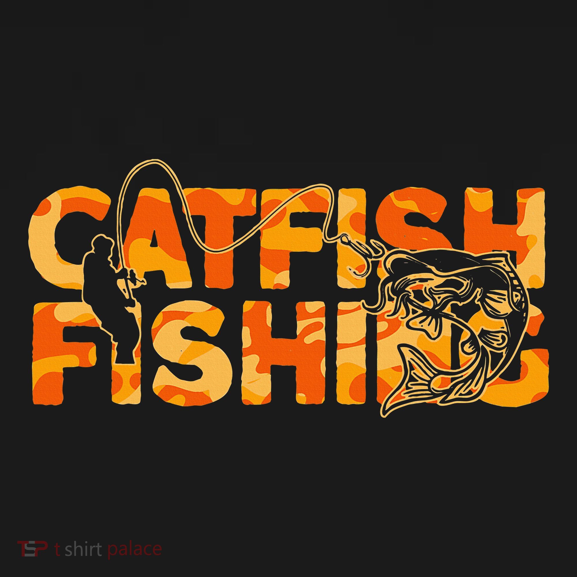 Catfish Fisherman Orange Camouflage Catfish Fishing T-Shirt
